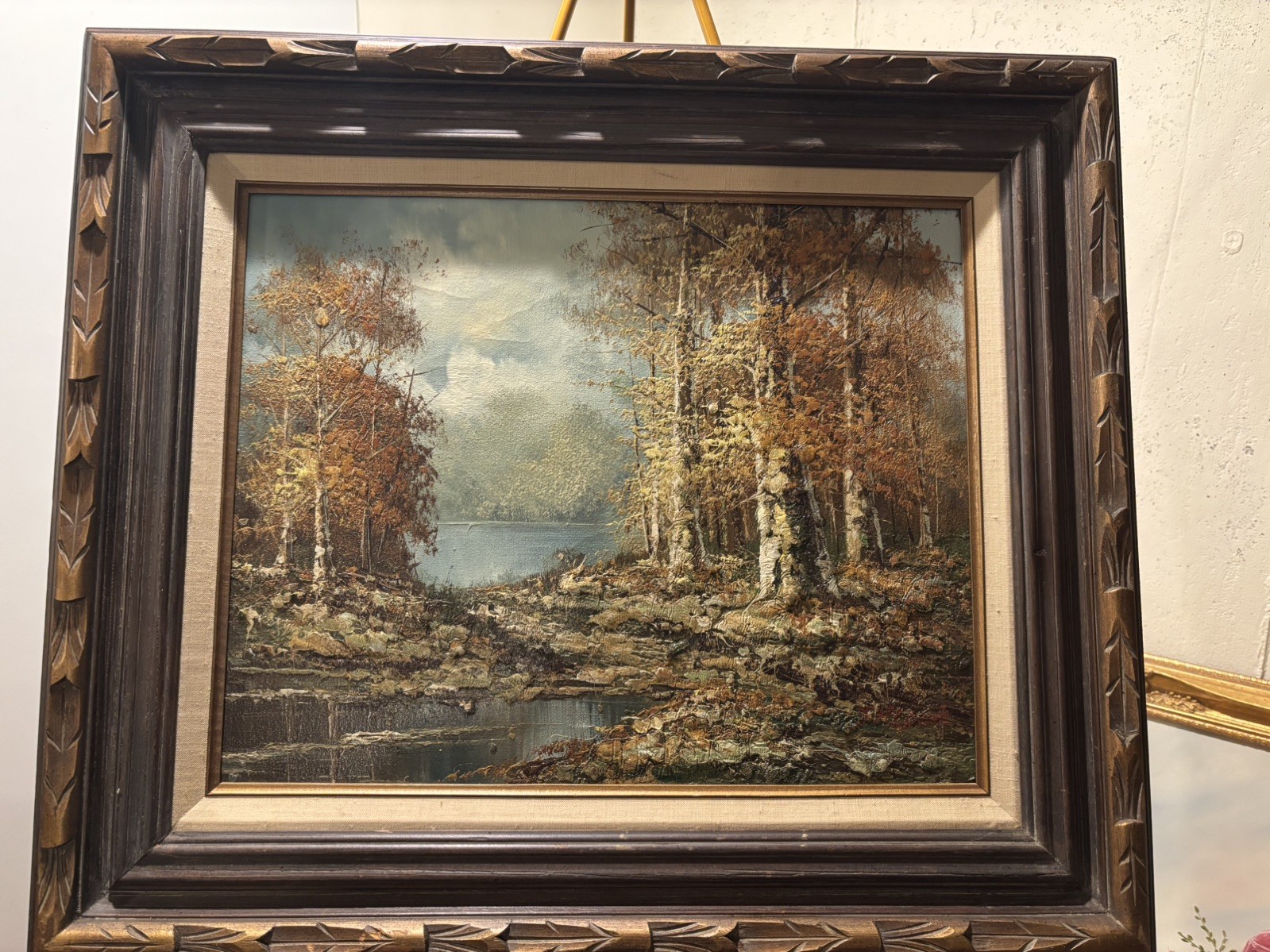 Vintage Original J. Medina Signed Oil on Canvas Heavy Impasto Landscape Framed