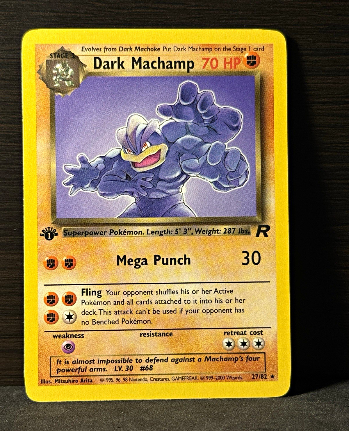 Pokemon Team Rocket Dark Machamp 1st Edition 27/82 Rare 70 HP English WotC 2000 Pokemon Team Rocket Dark Machamp 1st Edition 27/82 Rare 70 HP English WotC 2000