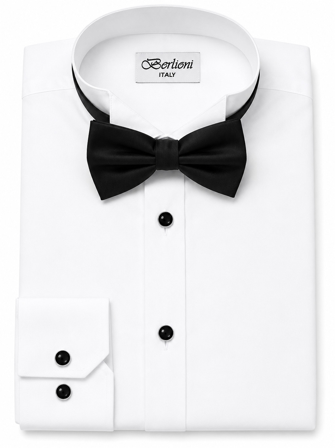 Berlioni Italy Men's Premium Formal Tuxedo Shirt Wing Tip + Bow Tie