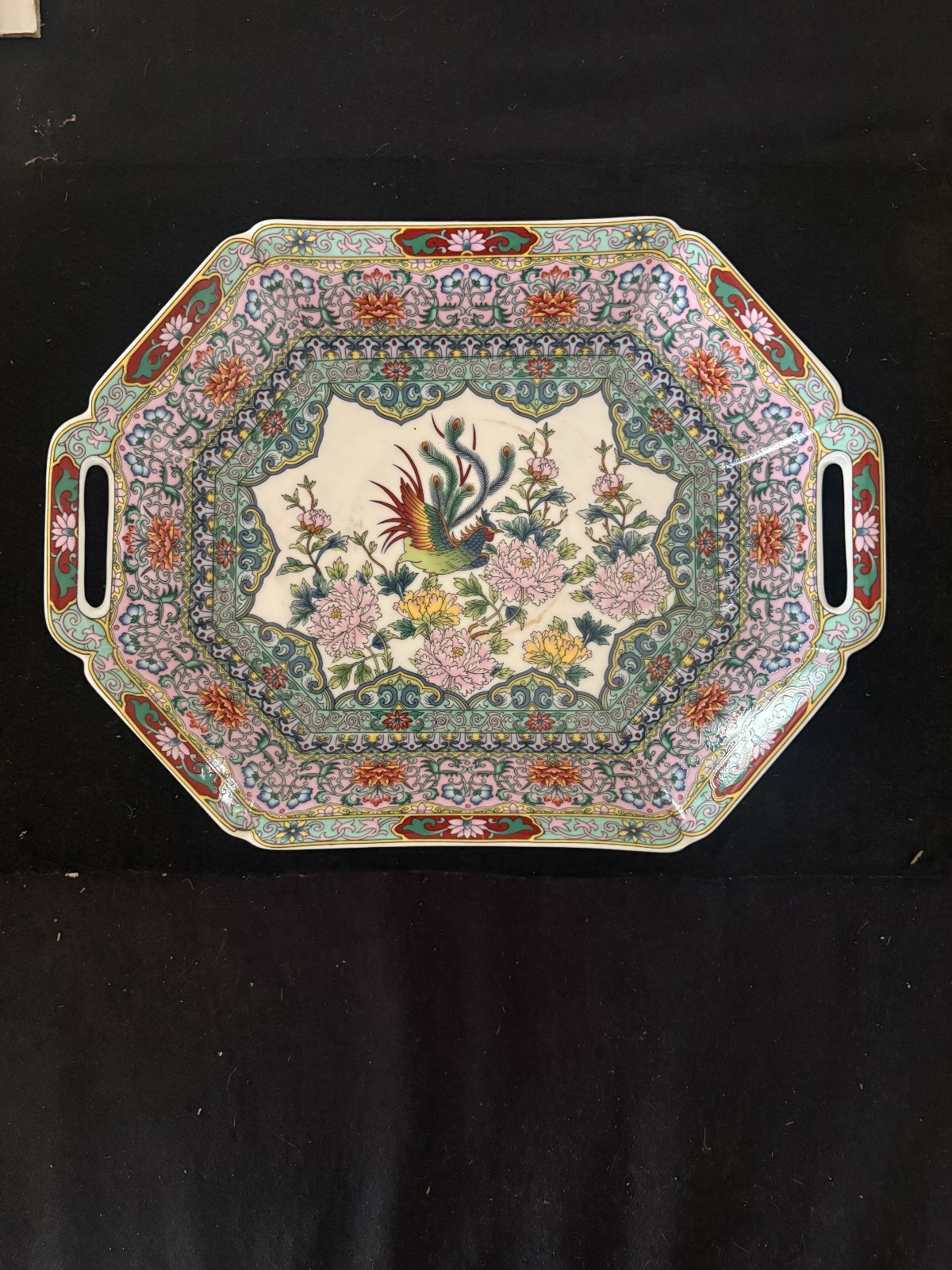 Vintage Japanese Imari Handled Serving Bowl/ Tray Shibata Pottery Phoenix 1970\'s
