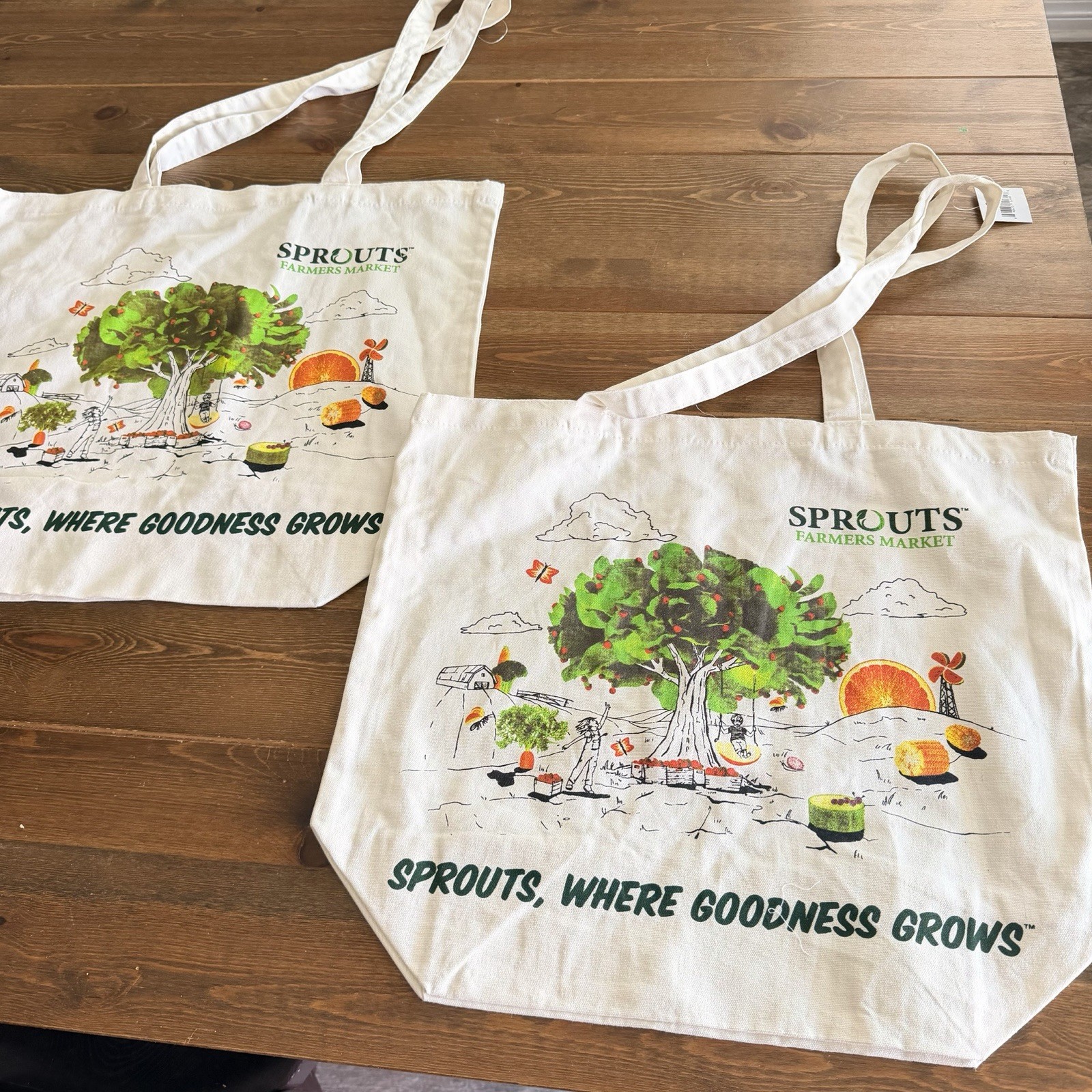 SPROUTS Farmers Market Reusable Canvas Bag Qty 2 Double sided Grocery Totes SPROUTS Farmers Market Reusable Canvas Bag Qty 2 Double sided Grocery Totes