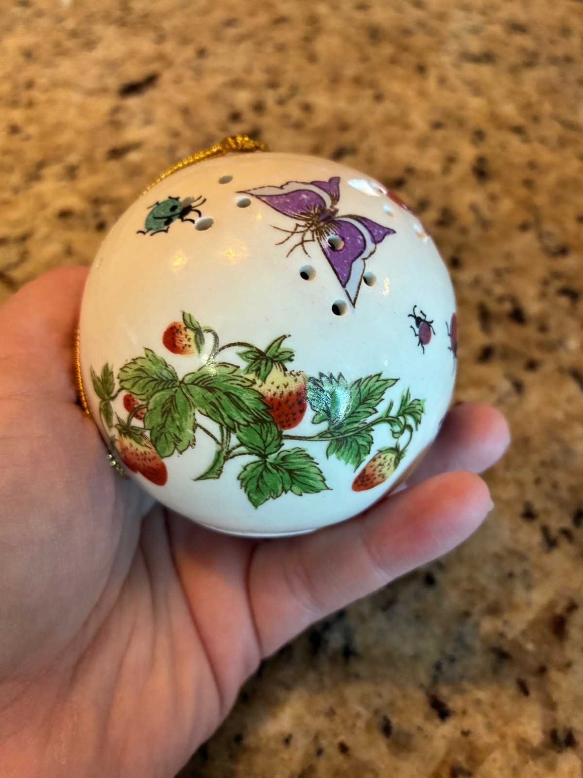 Vintage Ceramic Potpourri Pomander Ball Ornament Strawberry Butterfly Ladybug Vintage Ceramic Potpourri Pomander Ball Ornament Strawberry Butterfly Ladybug