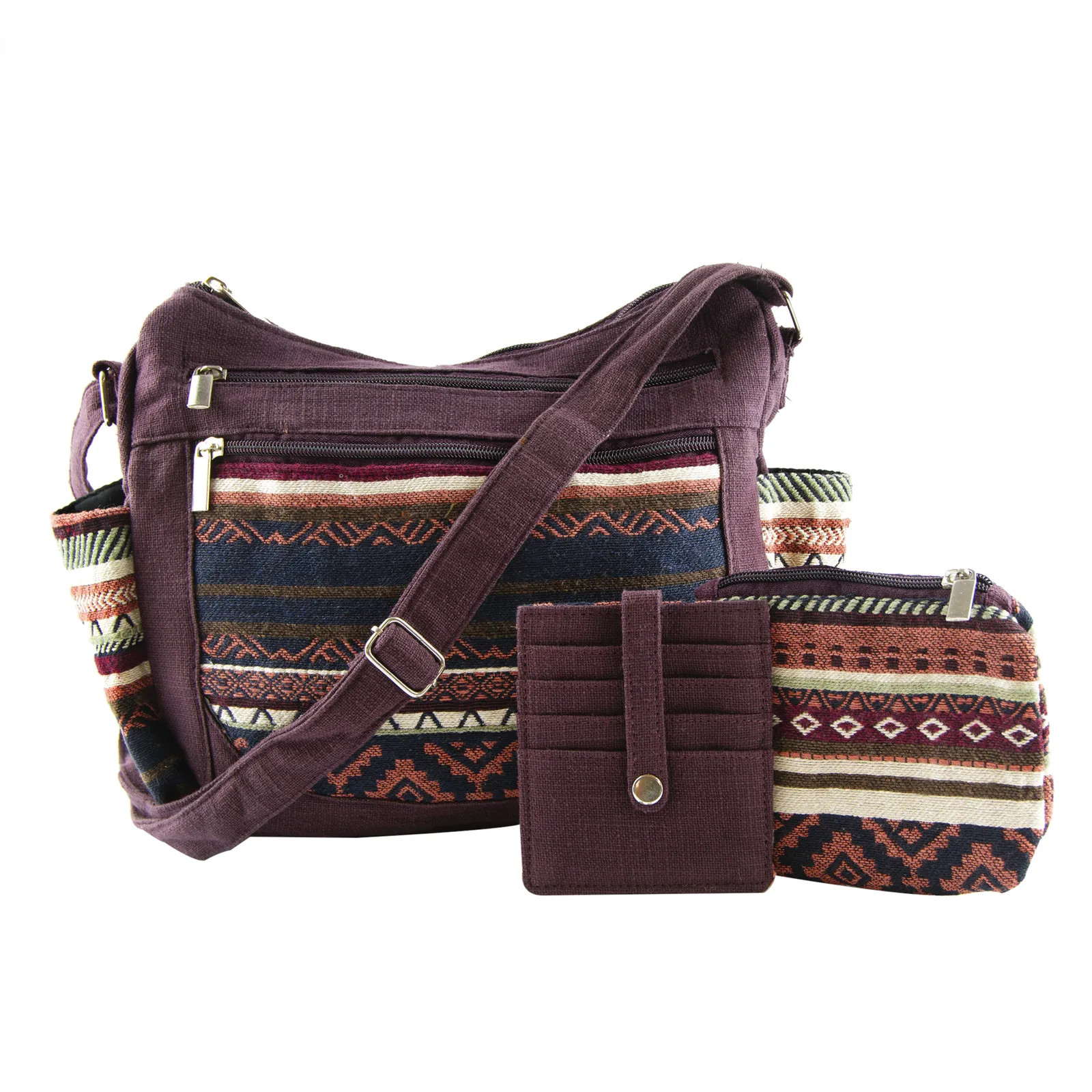 Canyon Sky Women\'s Southwest Burgundy Traveler Crossbody Bag with Wallet & Pouch