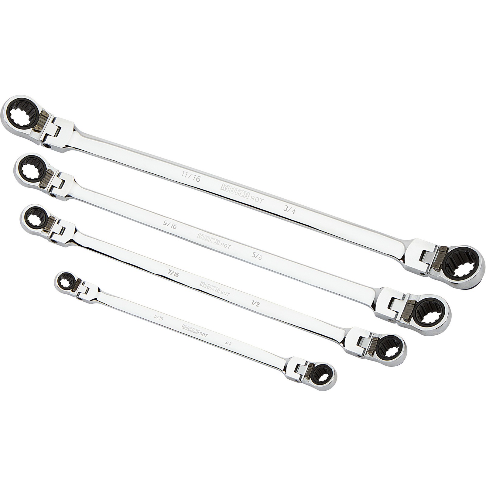 Klutch 4-Pc. Long Flex Head Spline Reversible Ratcheting Wrench Set, SAE, Klutch 4-Pc. Long Flex Head Spline Reversible Ratcheting Wrench Set, SAE,