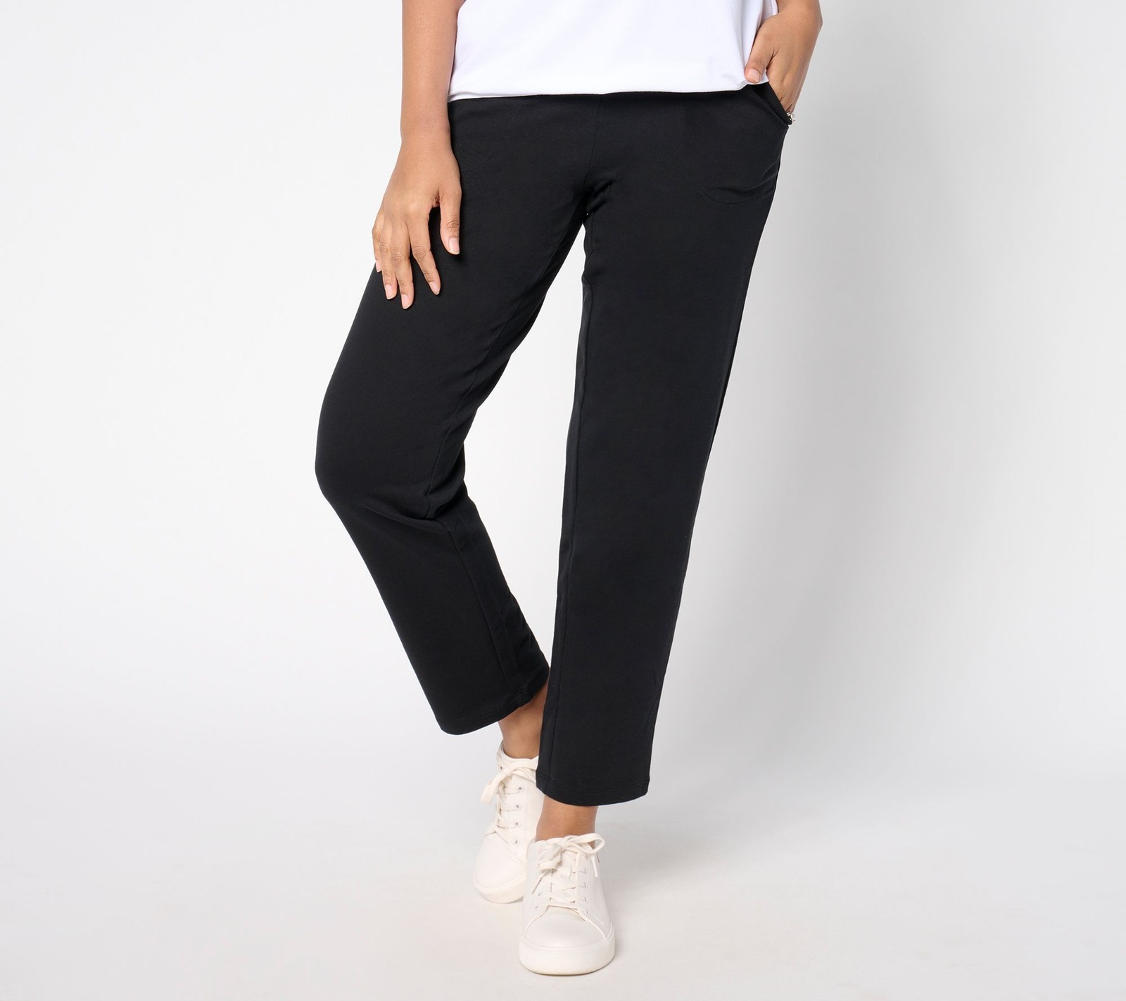 Denim & Co. Women\'s Pants Sz L EasyWear French Terry Pant Black A671462