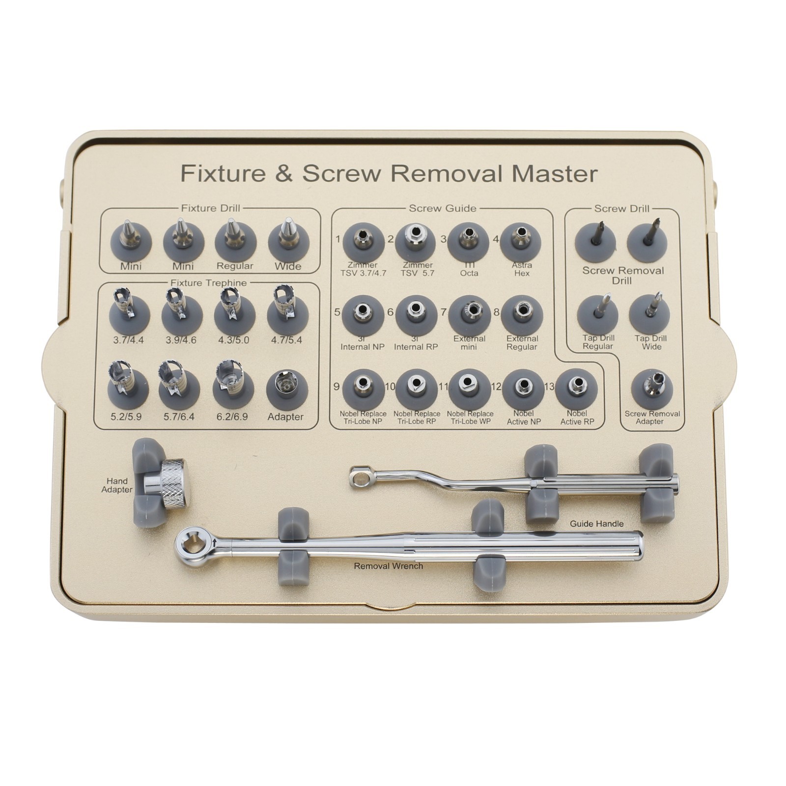 Implant Fixture & Screw Removal Master Kit MCT FSRK-02 Upgraded Golden Universal Implant Fixture & Screw Removal Master Kit MCT FSRK-02 Upgraded Golden Universal