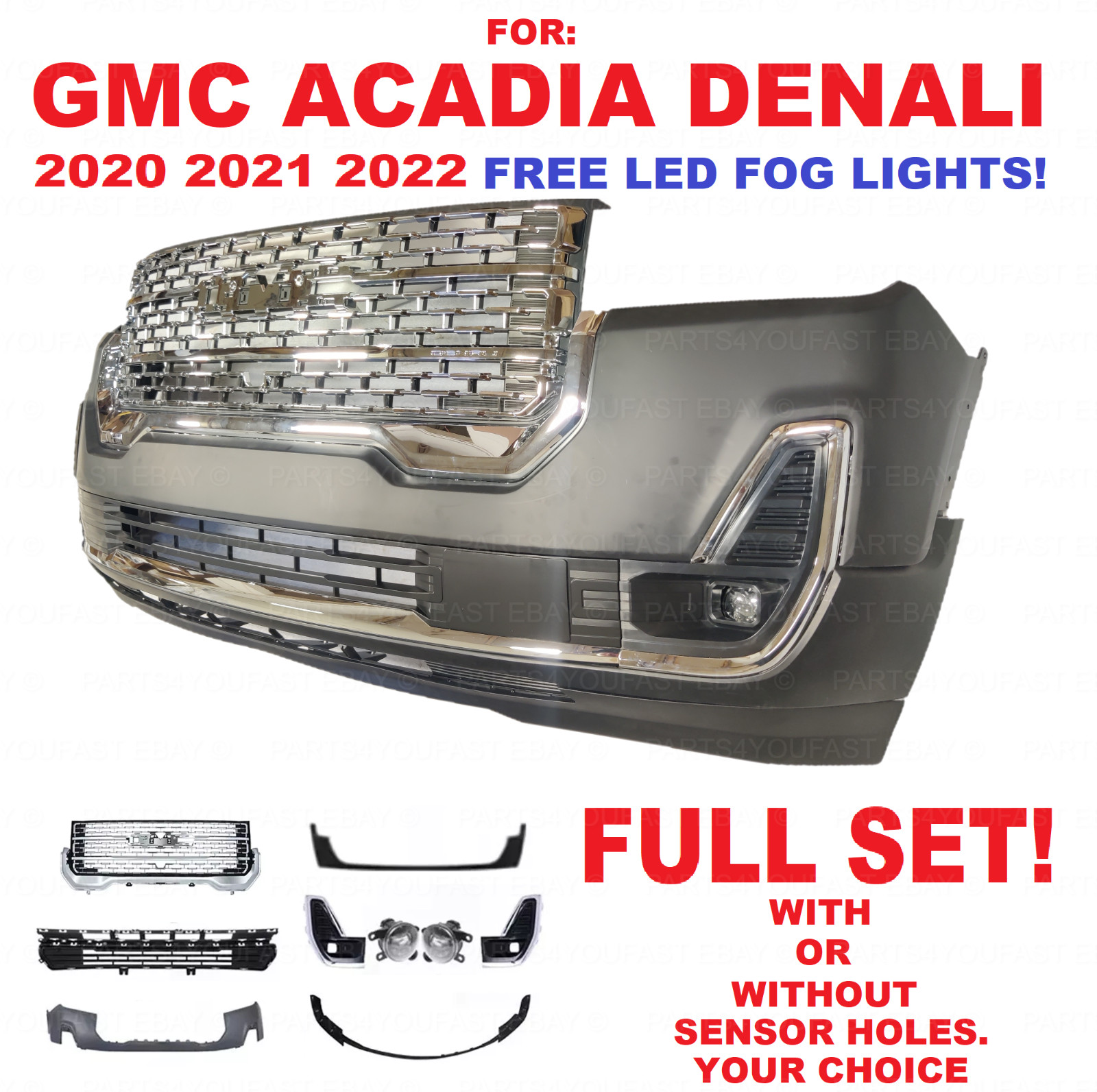 For 2020 2021 2022 GMC ACADIA Front Bumper Body Kit Set With Grille Fog Lights For 2020 2021 2022 GMC ACADIA Front Bumper Body Kit Set With Grille Fog Lights