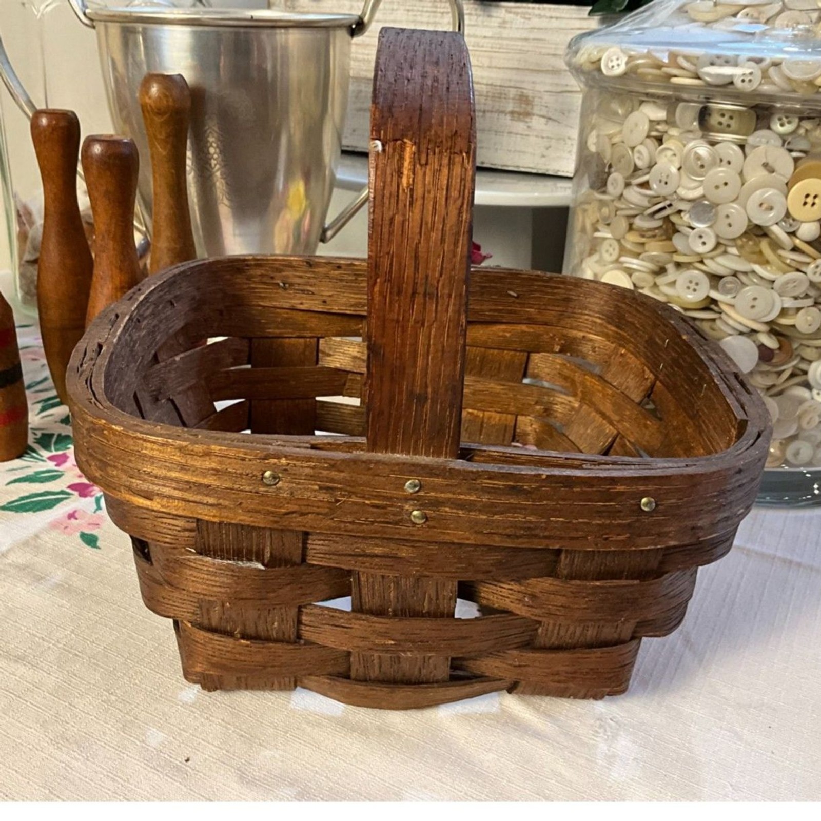 Vintage split oak primitive country basket great size country kitchen basket Vintage split oak primitive country basket great size country kitchen basket