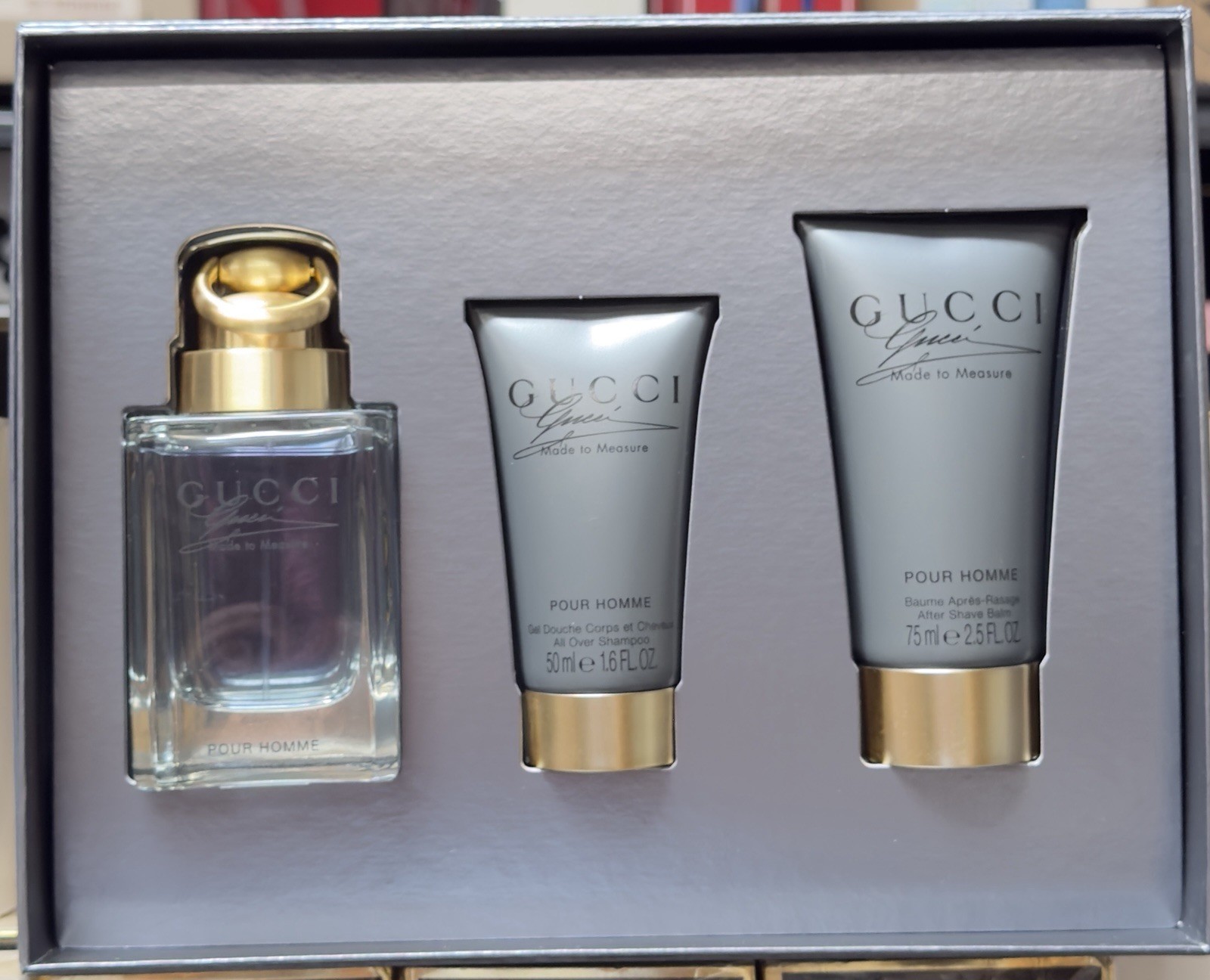 GUCCI MADE TO MEASURE 3PCS SET 3 oz EDT SPRAY +Shampoo 1.6oz +2.5oz AS Balm-RARE GUCCI MADE TO MEASURE 3PCS SET 3 oz EDT SPRAY +Shampoo 1.6oz +2.5oz AS Balm-RARE