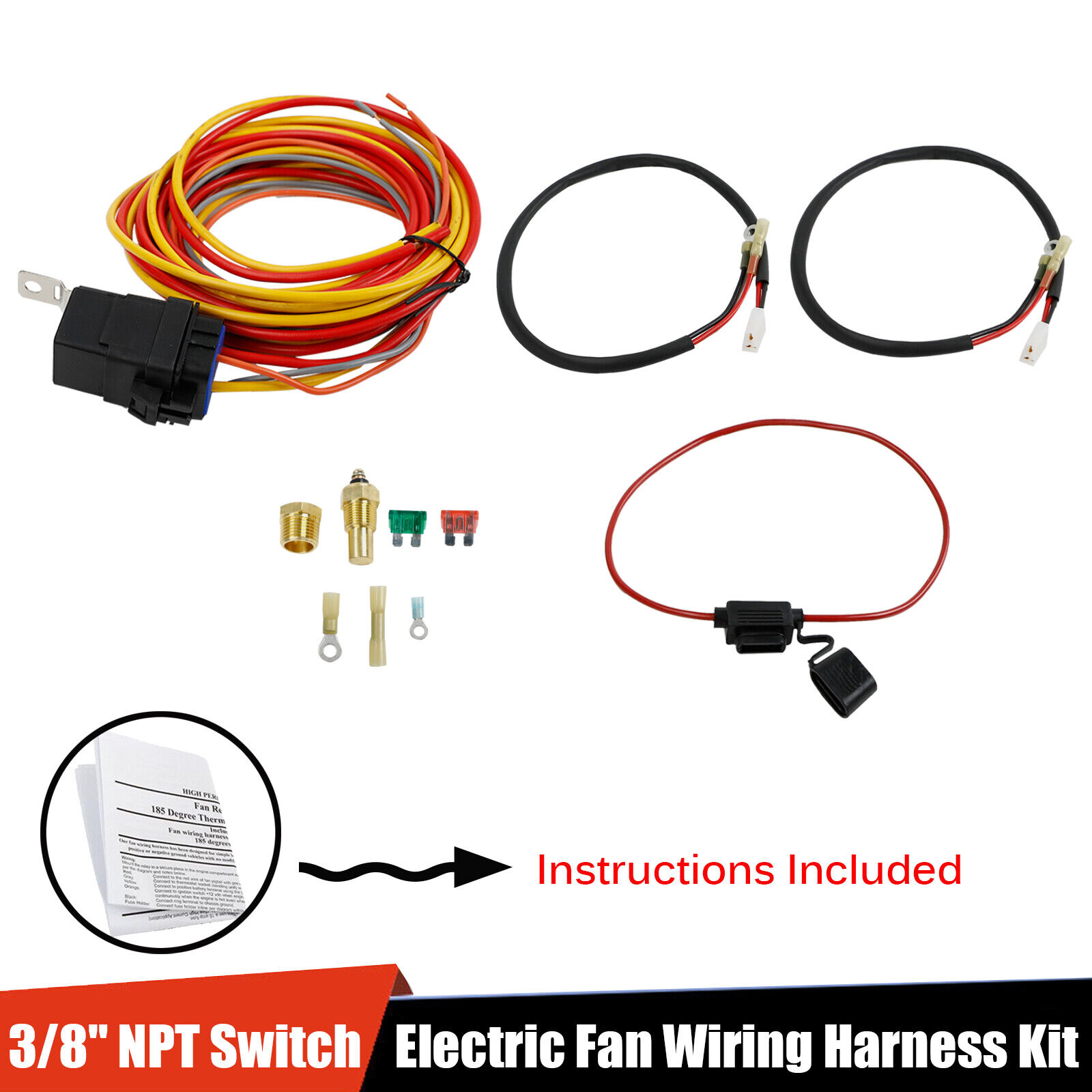 185/165 Thermostat 40 Amp Dual Electric Cooling Fan Wiring Relay Install Kit