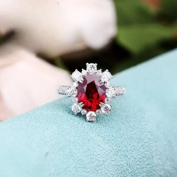 4.20Ct Oval Cut Natural Ruby Diamond Wedding Ring 14K White Gold Size 5 6 7 8