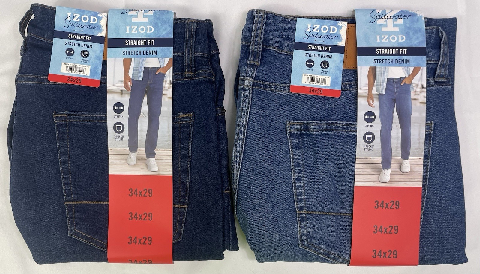Izod Lot of 2 Men's 34x29 Dark Blue & Blue Straight Fit Comfort Stretch Jean NWT