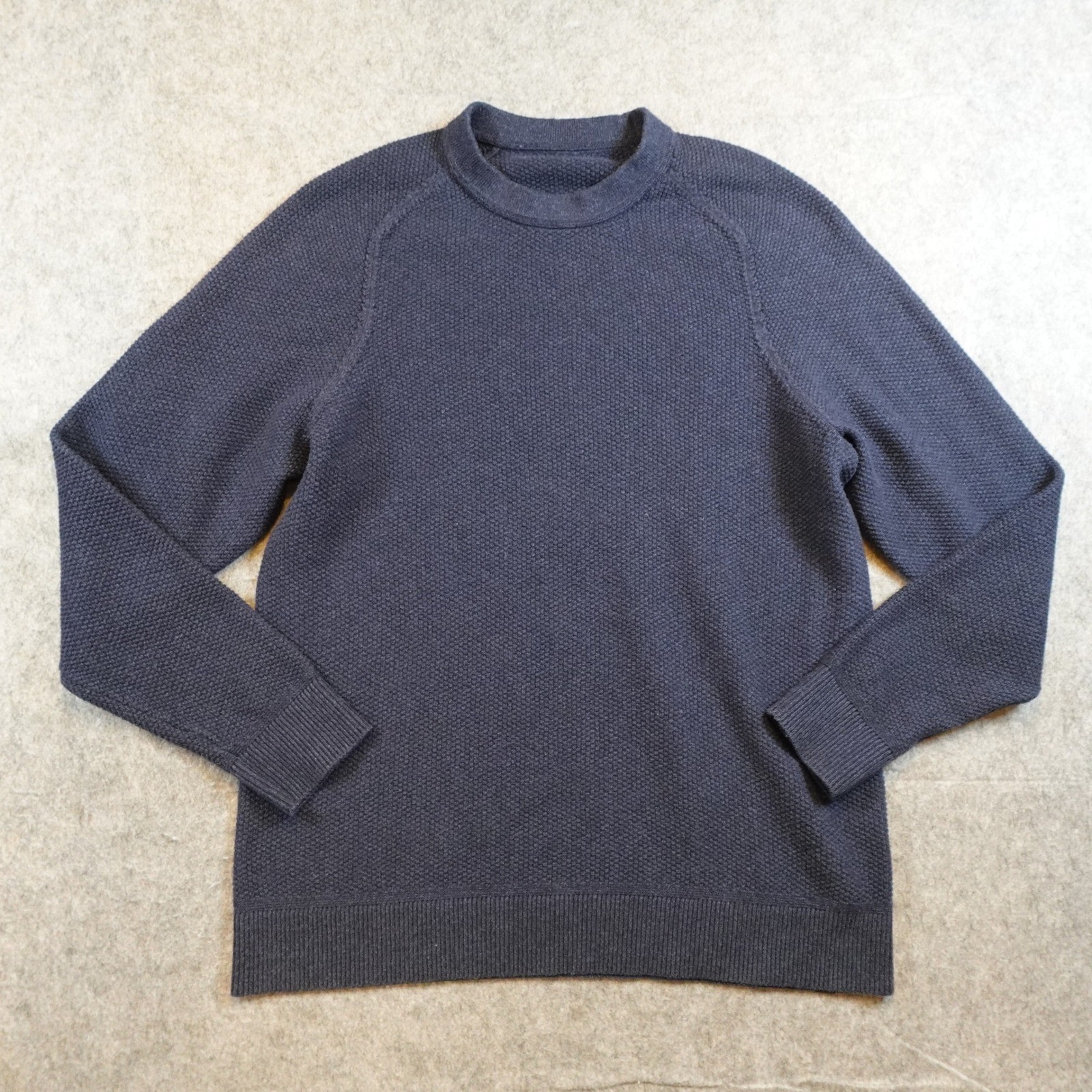Lululemon Sweater Men L/XL? Navy Blue Textured Knit Classic Fit Crew Neck Knit