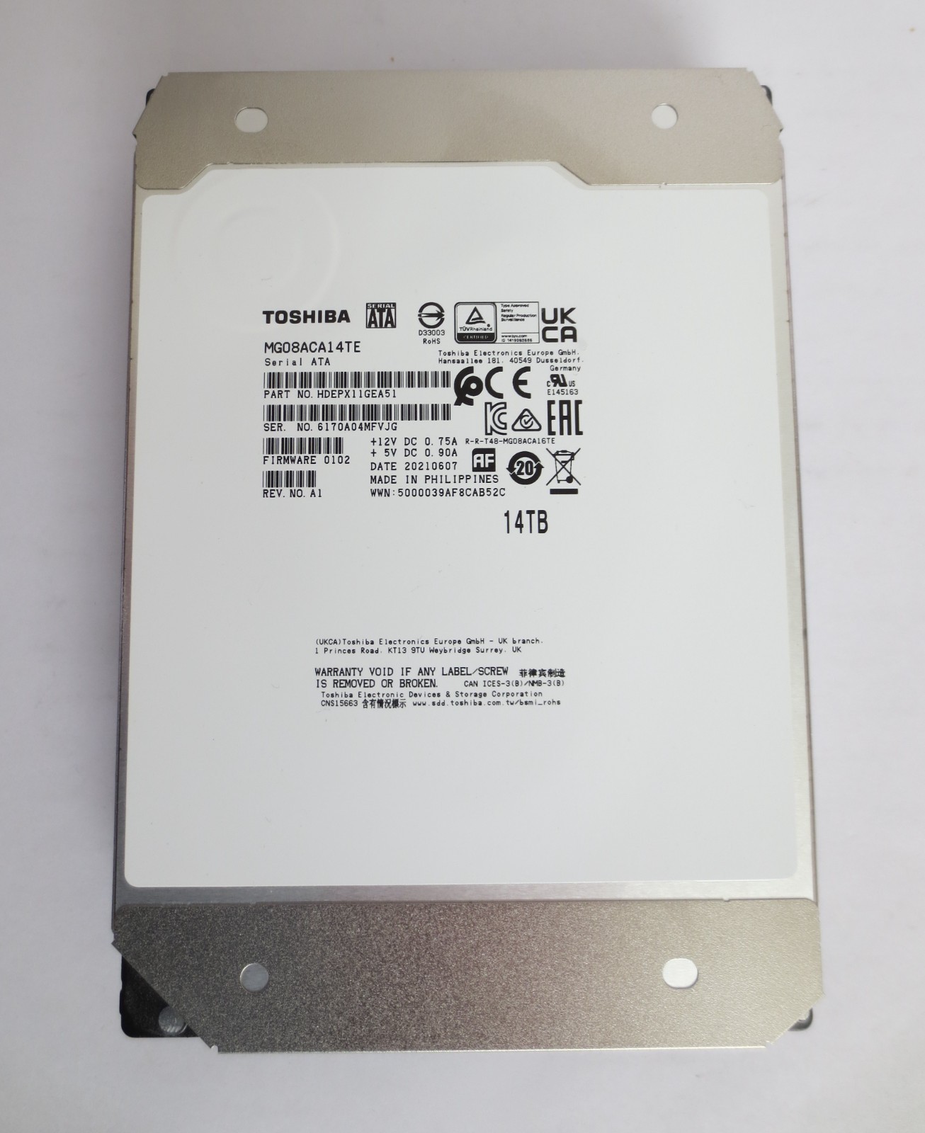 Toshiba MG08 14TB MG08ACA14TE 7.2K RPM CMR SATA 6Gb/s 512e 3.5\