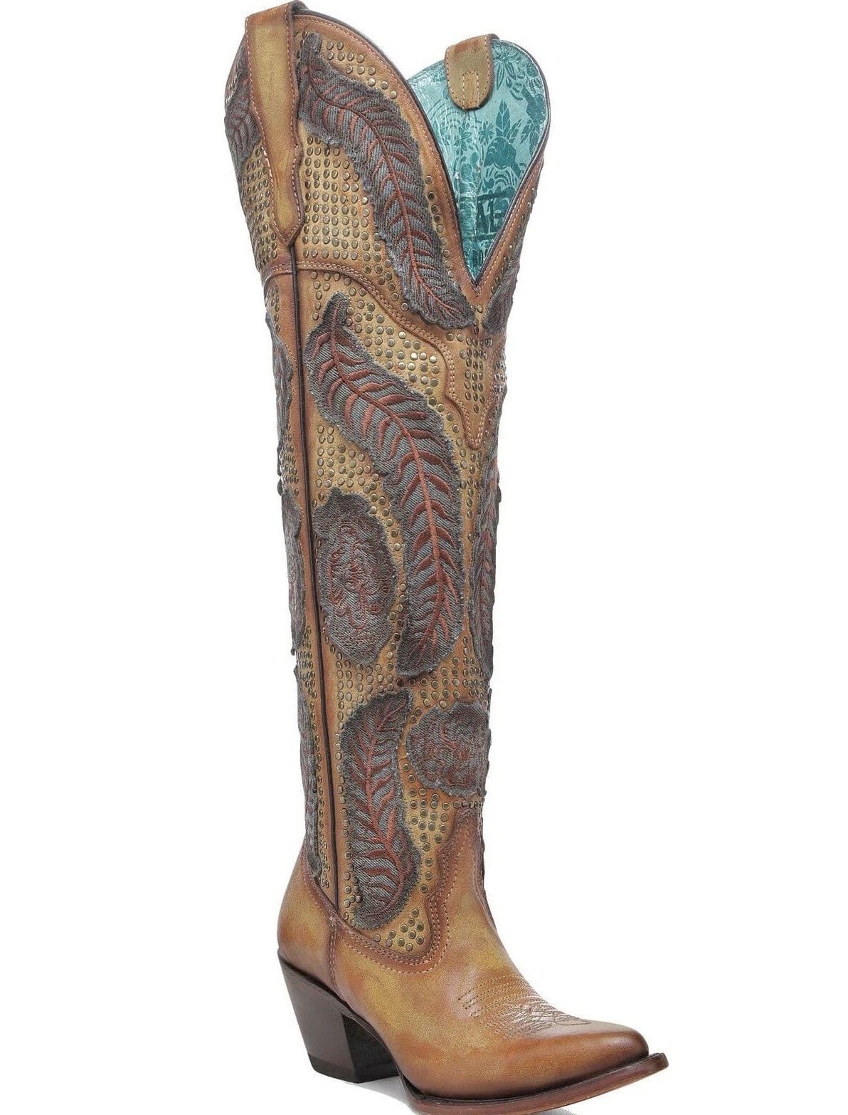 Corral Womens Yellow Denim Overlay Embroidery Studs Tall Top J Toe Boot NWT Corral Womens Yellow Denim Overlay Embroidery Studs Tall Top J Toe Boot NWT