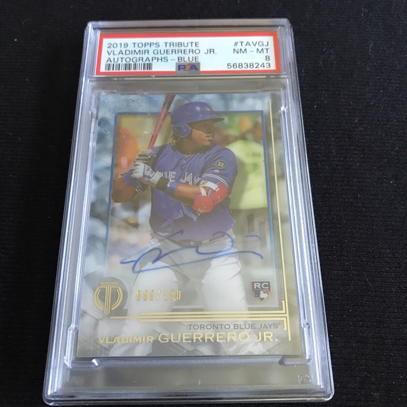 2019 Topps Tribute Vladimir Guerrero Jr. Blue RC Rookie Auto #066/150 PSA 8 2019 Topps Tribute Vladimir Guerrero Jr. Blue RC Rookie Auto #066/150 PSA 8