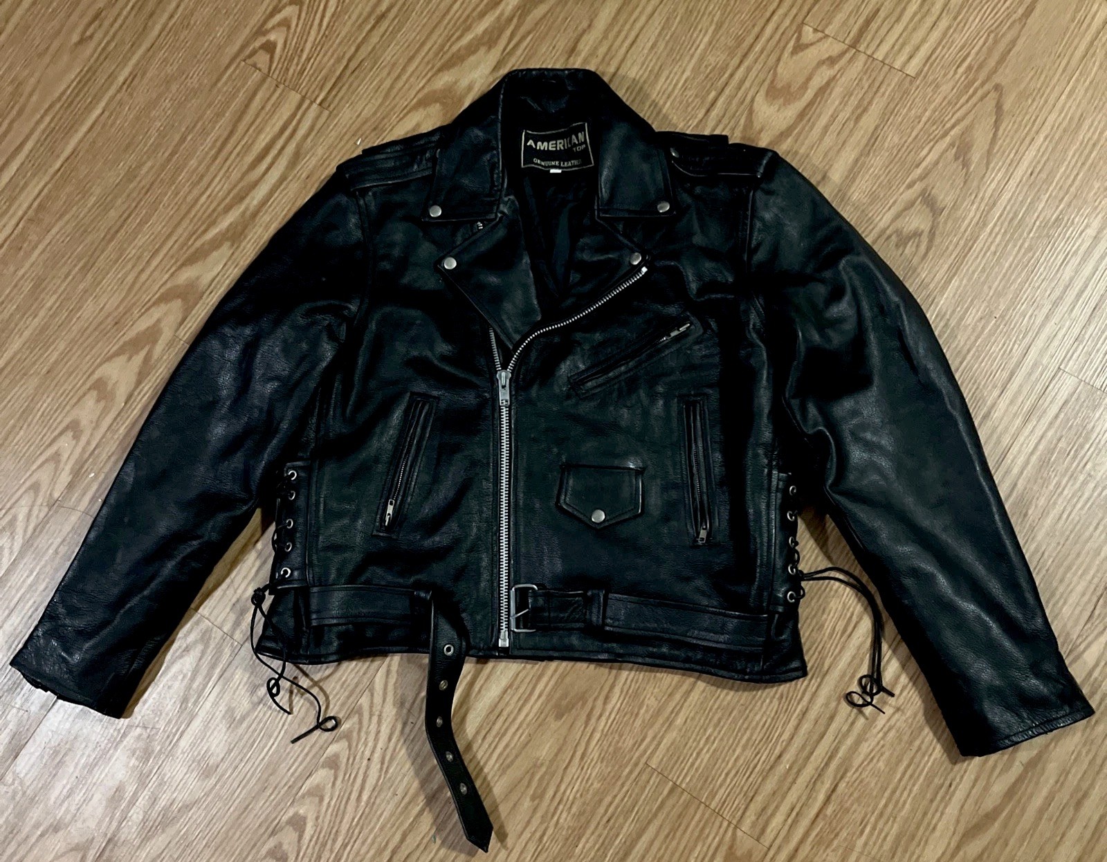 VINTAGE American Top Genuine Leather Motorcycle Jacket Zippers Straps VINTAGE American Top Genuine Leather Motorcycle Jacket Zippers Straps