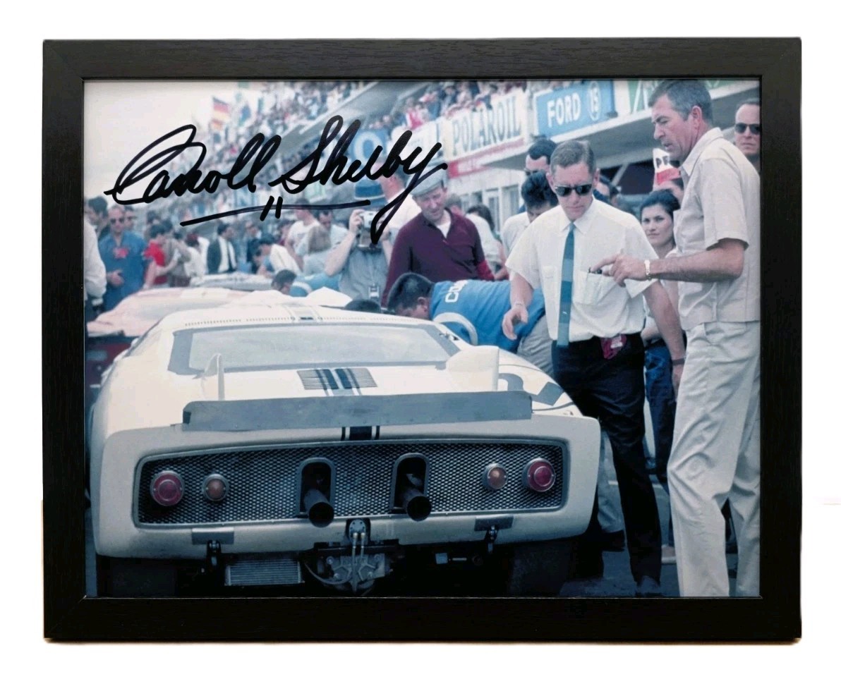 12X9 FRAMED 1965 24H LE MANS CARROLL SHELBY SIGNED REPRODUCTION PRINT