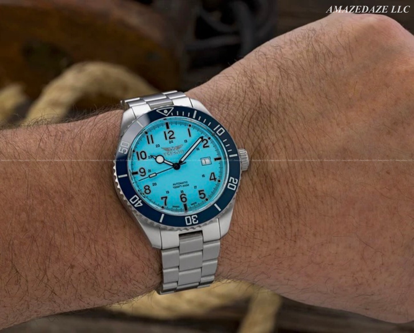 NEW Tresod Men 42mm SWISS MADE SW200 Auto Ocean Master Sapphire TURQUOIS Watch