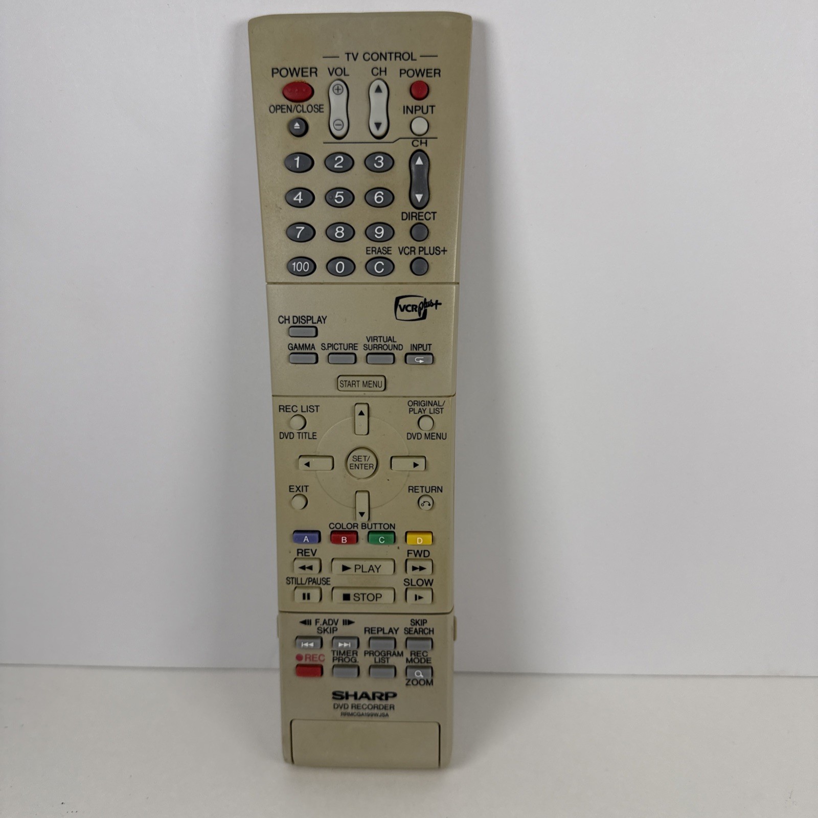 Sharp RRMCGA199WJSA DVD Recorder Remote, Gray - ORIGINAL Sharp RRMCGA199WJSA DVD Recorder Remote, Gray - ORIGINAL