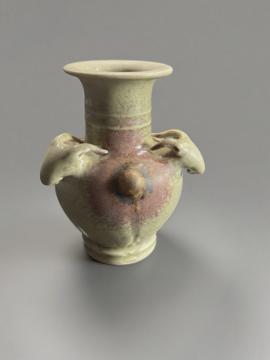Antique Chinese Green Glaze Purple Spot Three-Sheep Vase 綠釉紫斑三羊樽 