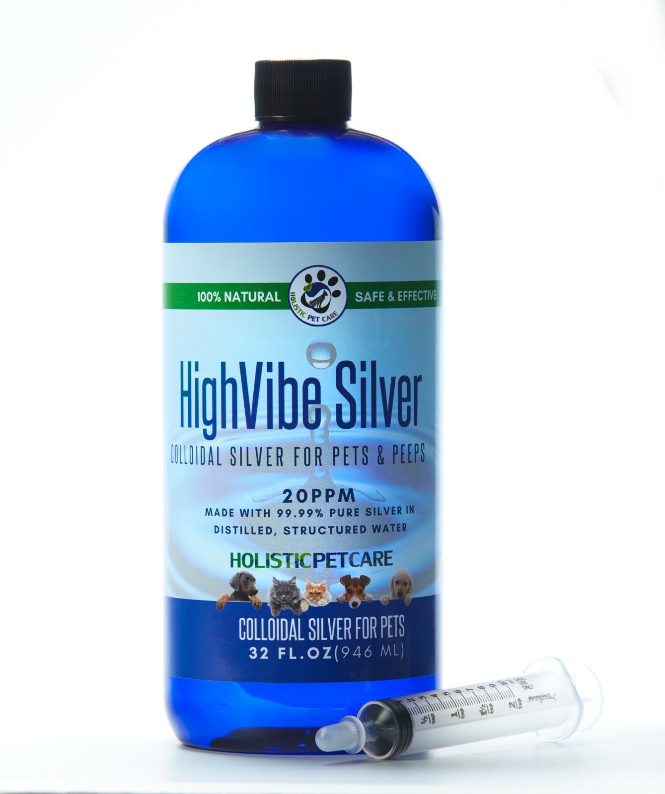  Colloidal Silver for Pets, Dogs, Cats, Birds 32 Oz. 20 PPM