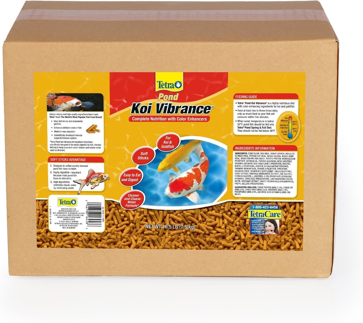 Tetra Pond Koi Vibrance Color Enhancing Sticks Koi & Goldfish Food, 16.5-lb box
