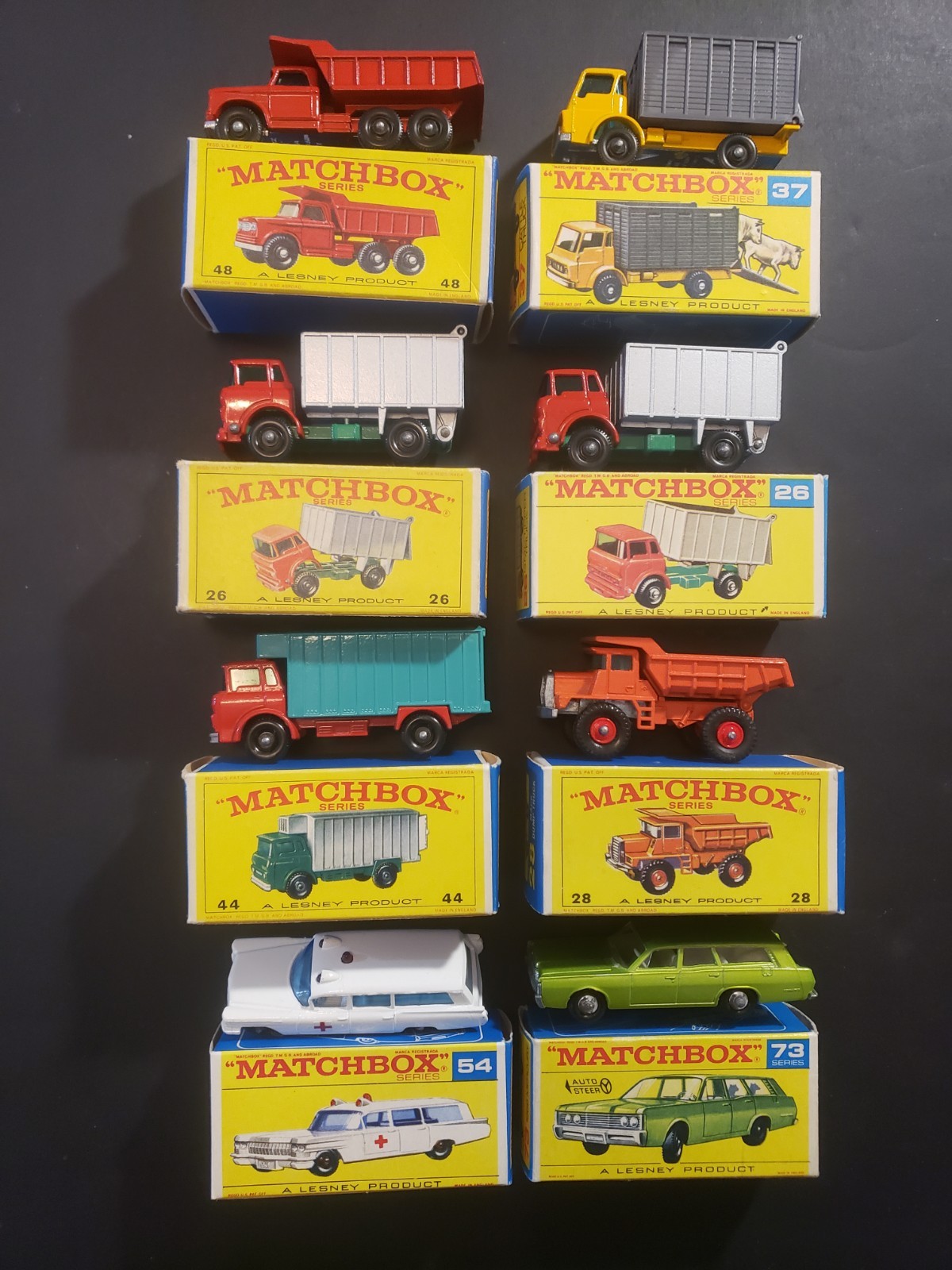 MINT Matchbox Lesney Lot 8 Boxed NOS No 73 Dogs No 37 Uncut Cattle Type E F VG+