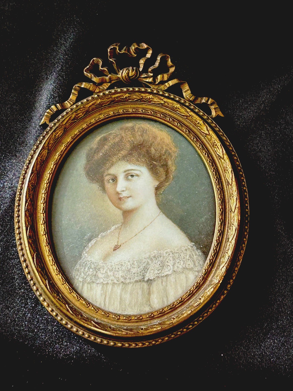 Antique Handpainted Edwardian Woman Miniature Portrait