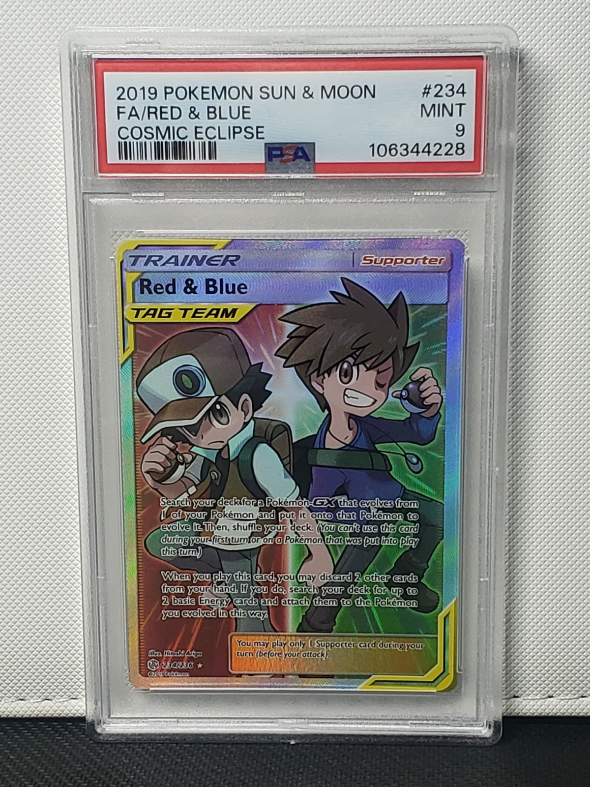 Red & Blue 234/236 Full Art Sun & Moon Cosmic Eclipse PSA 9 Red & Blue 234/236 Full Art Sun & Moon Cosmic Eclipse PSA 9