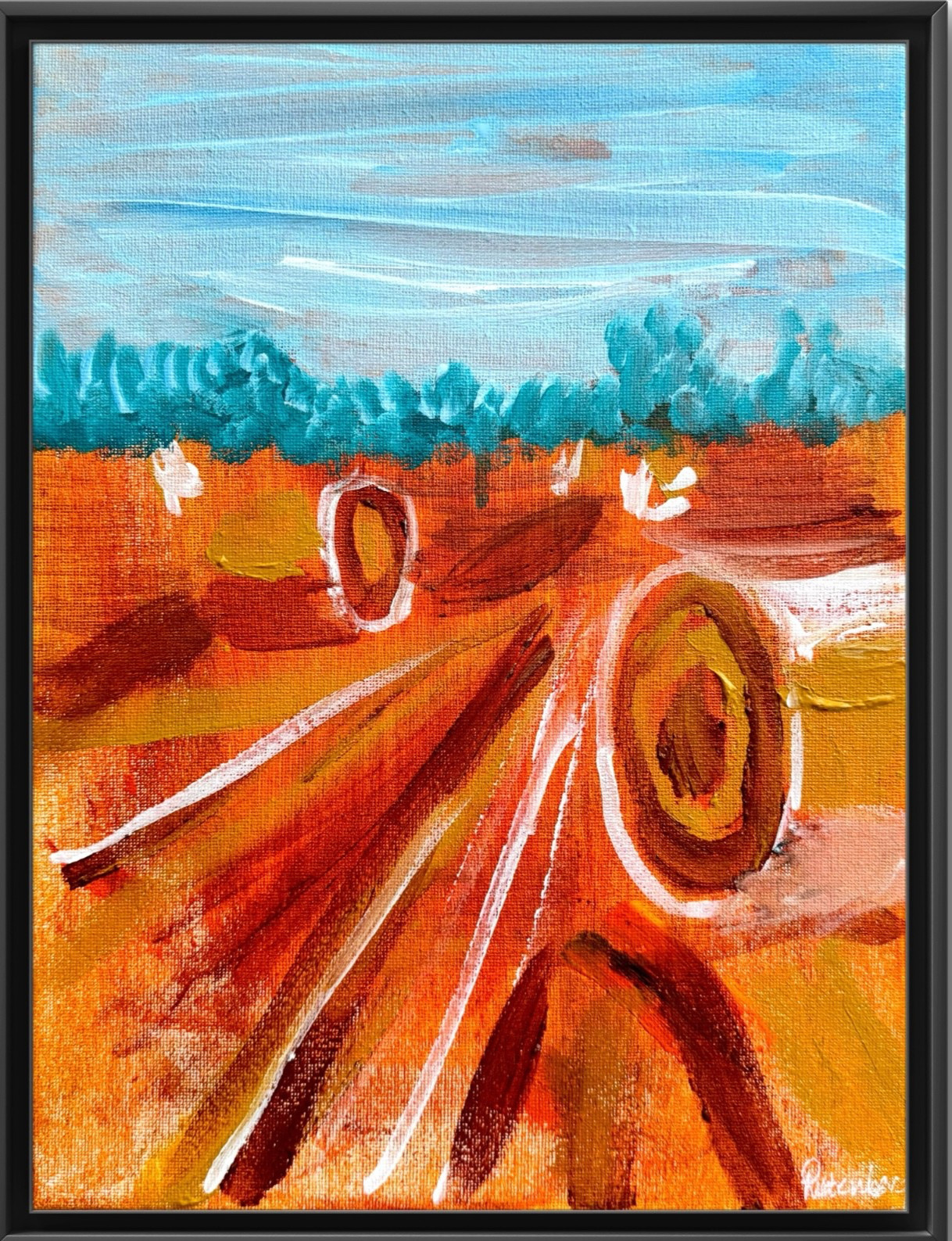 Rutenberg Original Abstract Hay Wheat Field Mixed Media Painting Canvas 9x12 038