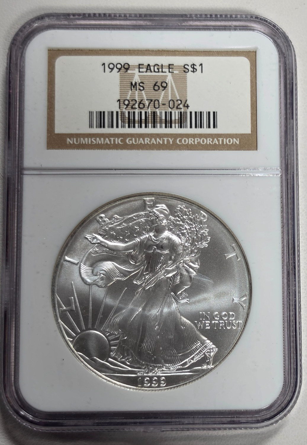 1999 AMERICAN SILVER EAGLE ASE $1 NGC MS69 (G953)
