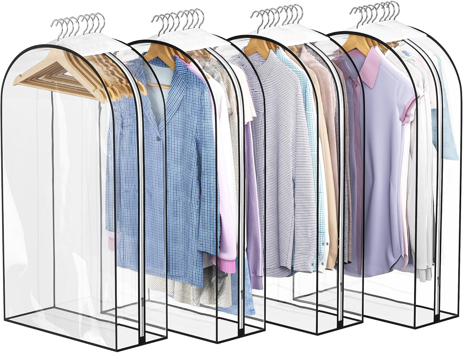 Liuoud Clear Garment Bags for Hanging Clothes 10” Gusseted, 4 Pack, 40” Liuoud Clear Garment Bags for Hanging Clothes 10” Gusseted, 4 Pack, 40”