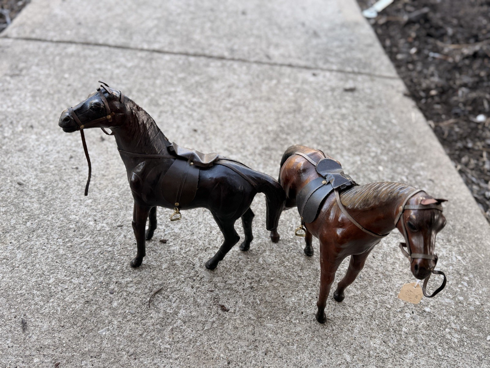 Vintage Pair Of Leather Wrapped Horse Made In India Mid Century Vintage