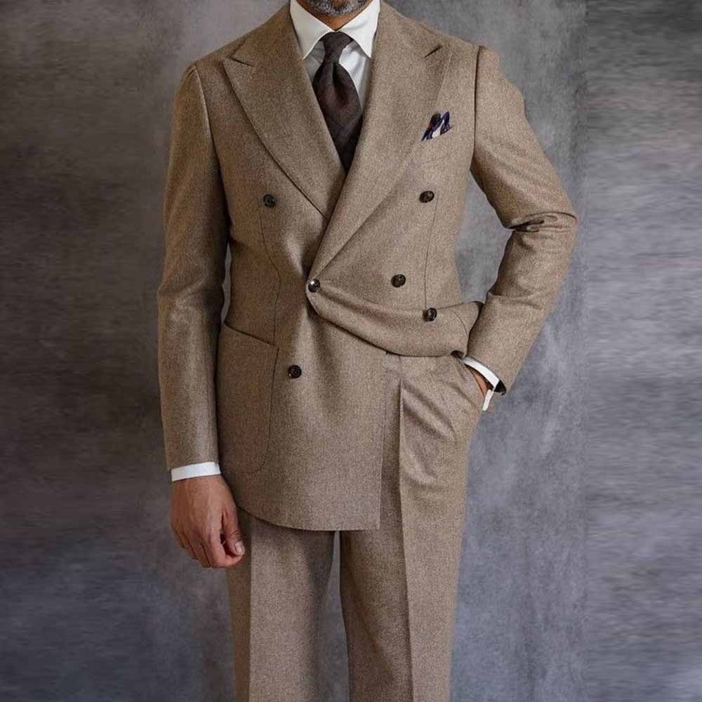 2 Pcs Khaki Men Suit Peak Lapel Formal Business Office Wedding Blazer Men Tuxedo