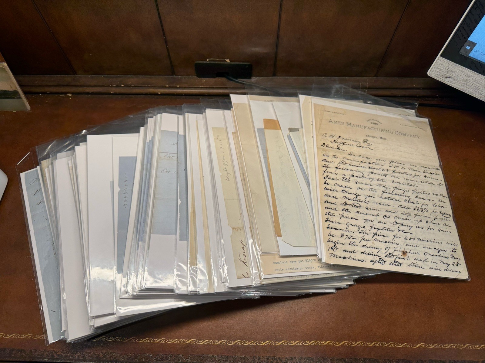 Collection of 1800\'s Documents Letters Invoices Etc Ames Manufacturing Chicopee Collection of 1800\'s Documents Letters Invoices Etc Ames Manufacturing Chicopee