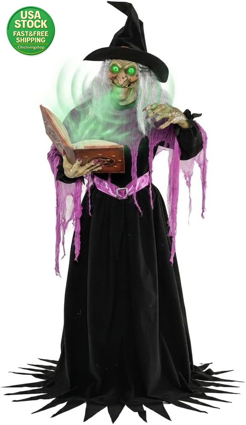 6FT Halloween Witch Animatronic Interactive Talking Motion Sensor Decoration