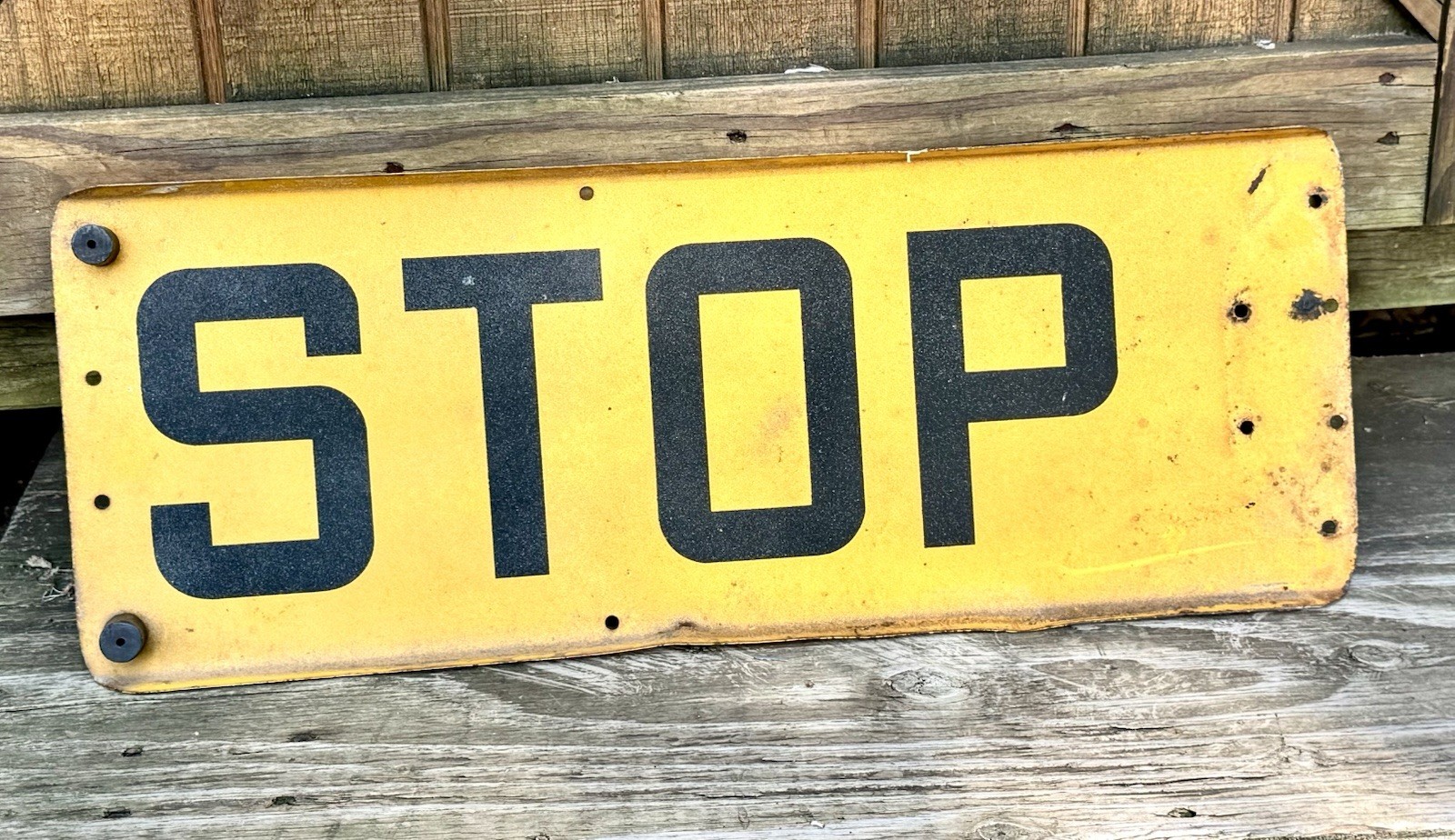 Rare Vintage School Bus Yellow Stop Sign Doubled Sided Flip Out Style Rare Vintage School Bus Yellow Stop Sign Doubled Sided Flip Out Style
