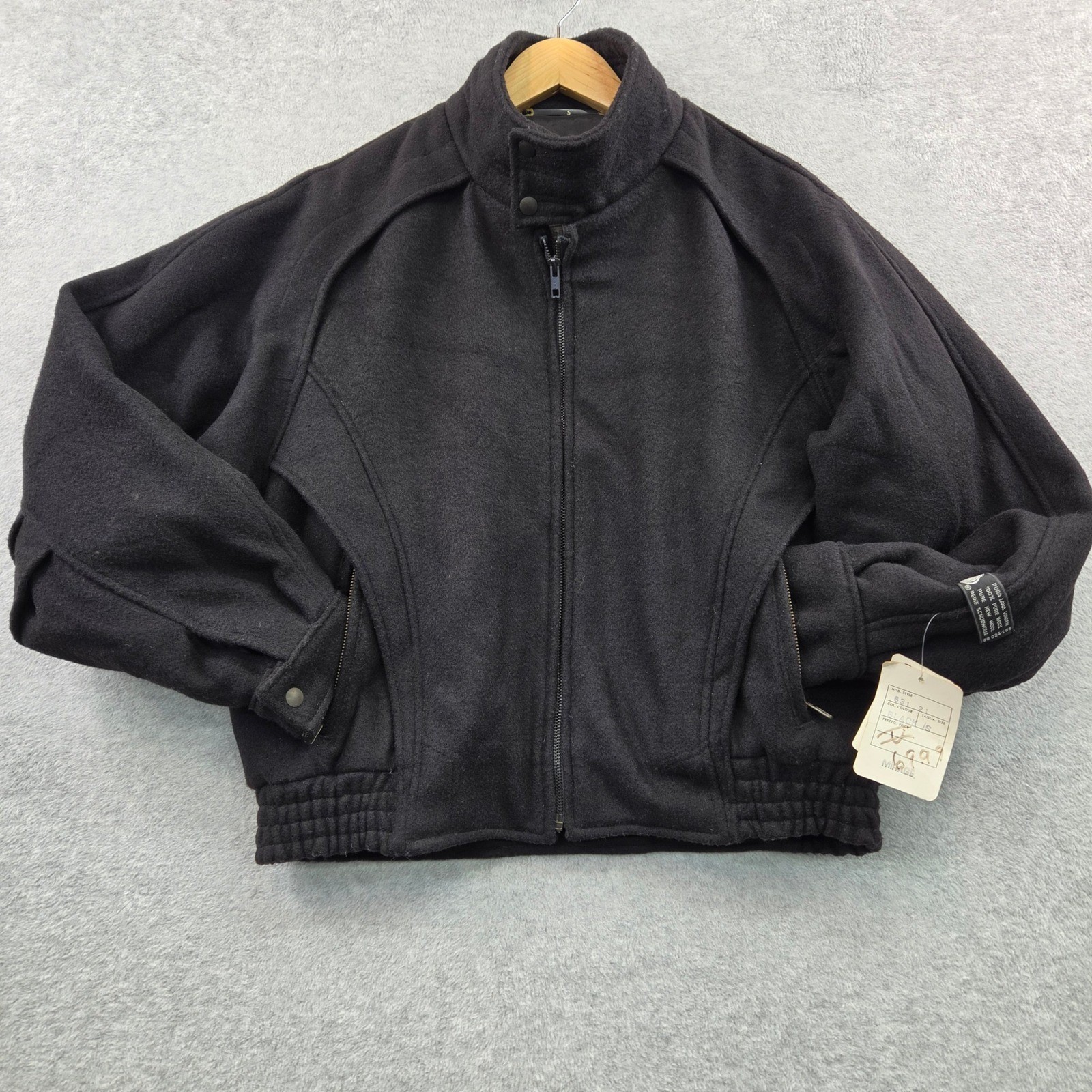VTG 80s MIRAGE Wool Bomber Jacket Womens Black Deadstock NWT Woolmark Small RARE