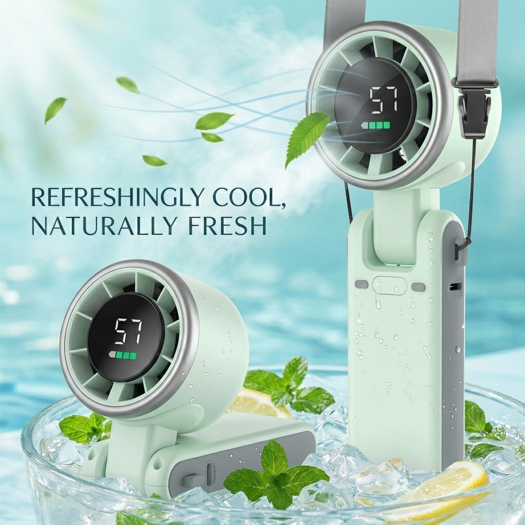 GMOX Portable Fans USB Rechargeable Foldable Digital Display Cooling Fan(Green) GMOX Portable Fans USB Rechargeable Foldable Digital Display Cooling Fan(Green)