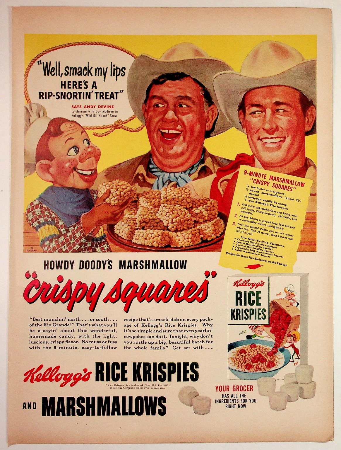 Howdy Doody Kellogg\'s Rice Krispies Treats Ad Andy Devine Guy Madison Howdy Doody Kellogg\'s Rice Krispies Treats Ad Andy Devine Guy Madison