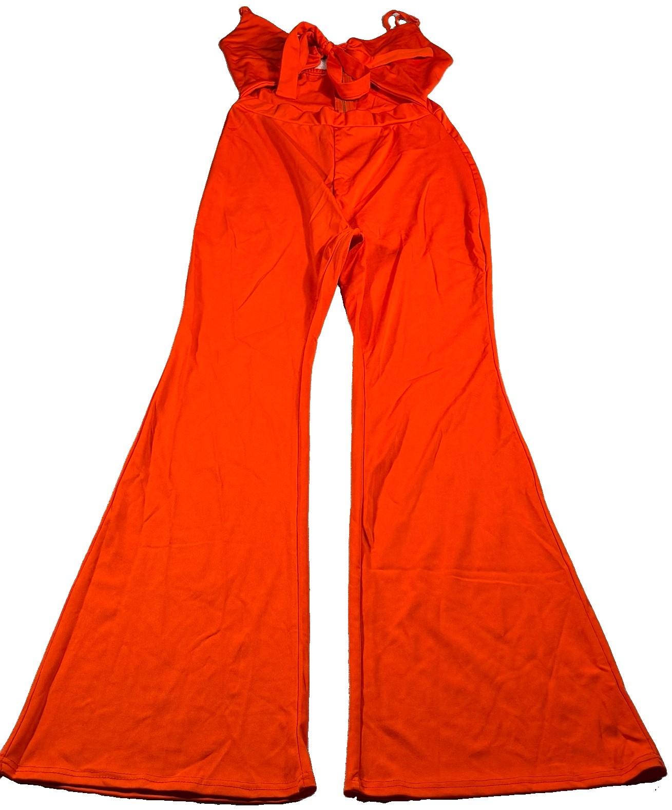 Retro Stage 70s Daisy Duke Charlie’s Angel Jumpsuit Women M Orange Crush Bow Tie