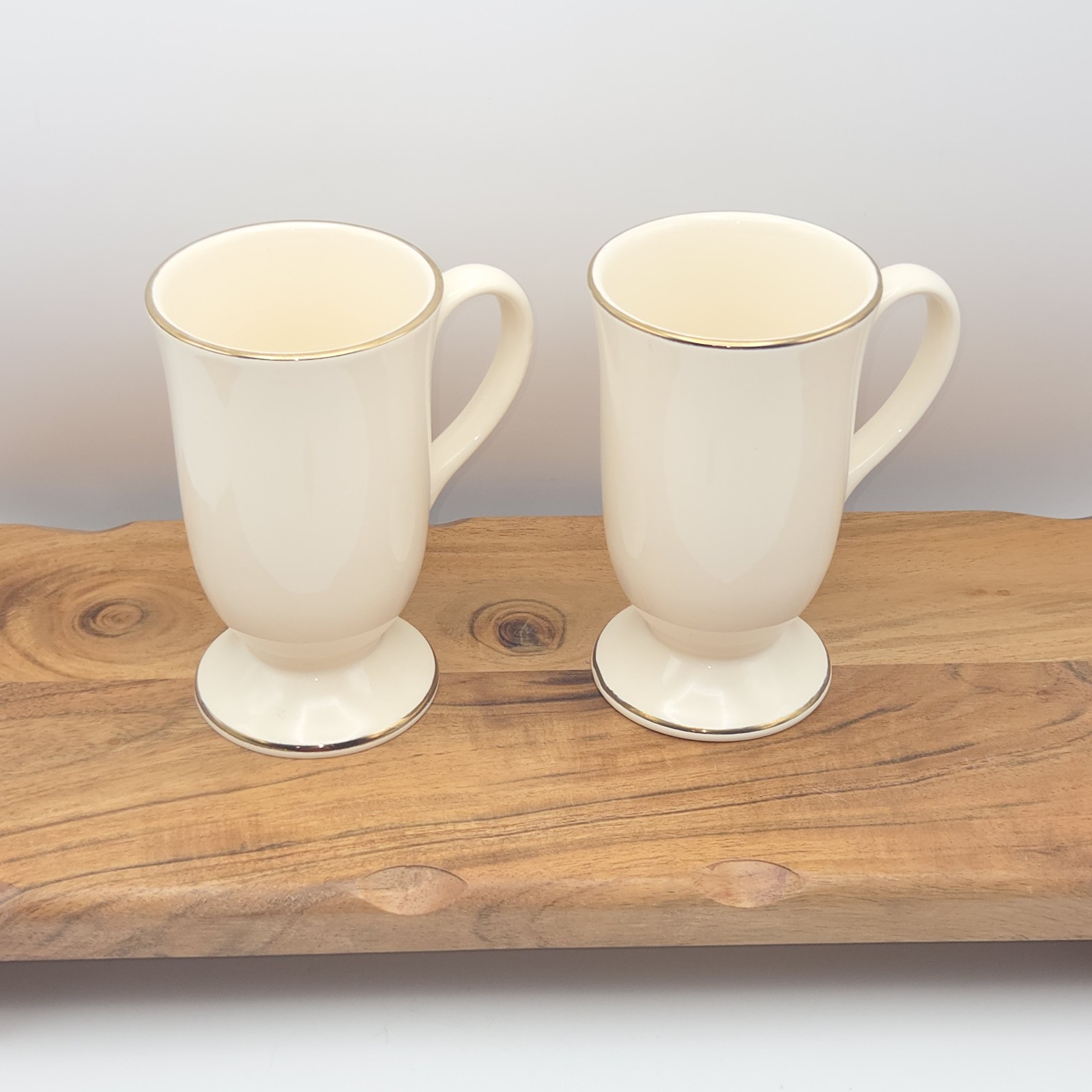 Vintage Hornsea Regency White Pedestal Mugs Set of 2 Cream Gold Trim England