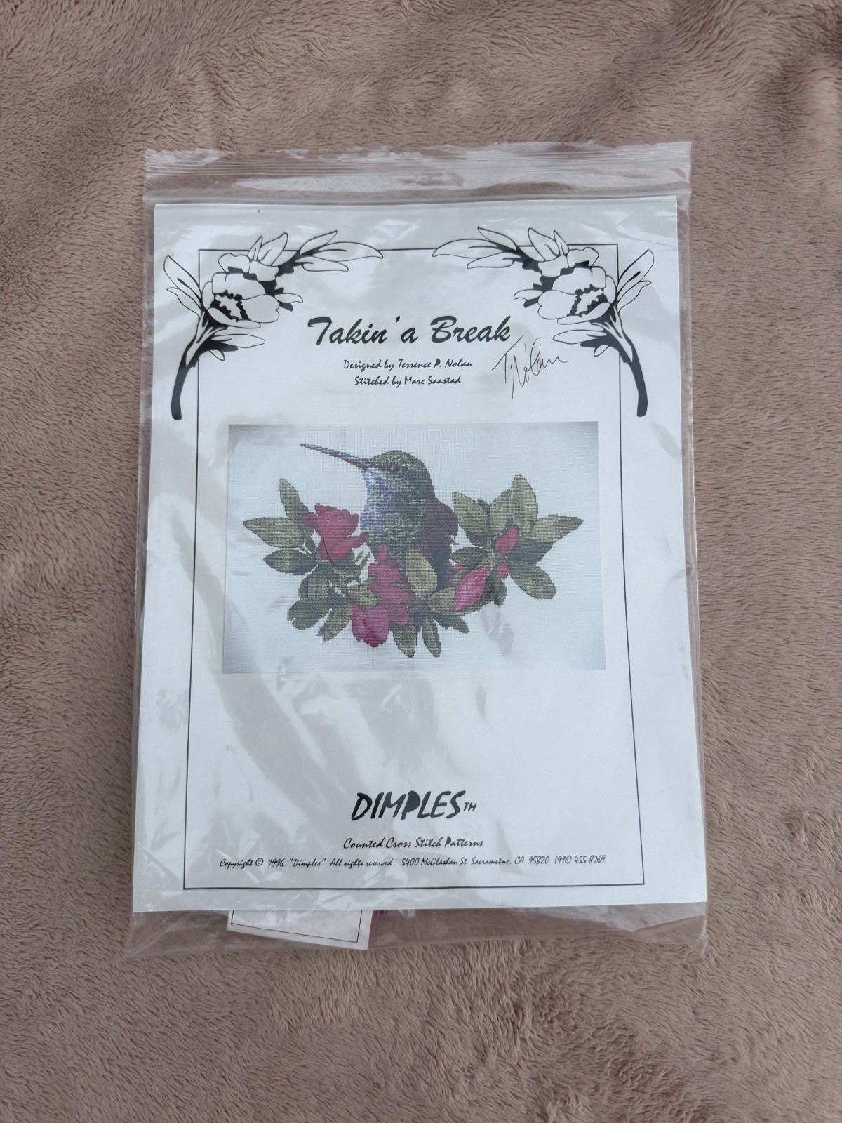 Vtg 1996 Dimples Takin a Break Hummingbird Counted Cross Stitch Pattern 5 Kreini