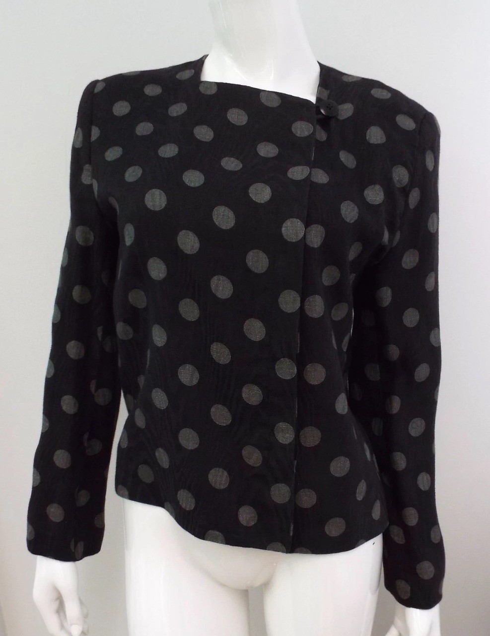 Vintage Giorgio Armani Black Silver Polka Dot Flax Jacket Blazer 44 Medium Linen Vintage Giorgio Armani Black Silver Polka Dot Flax Jacket Blazer 44 Medium Linen