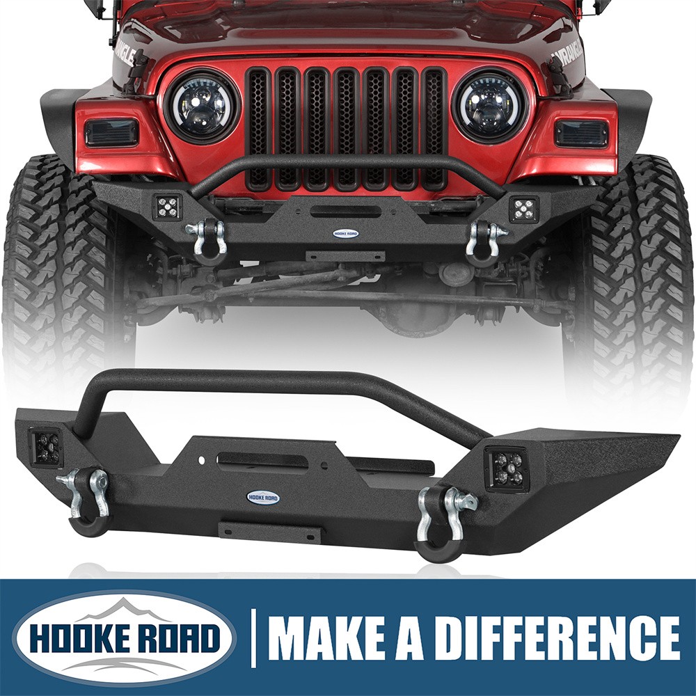 Hooke Road Off-Road Front Bumper For 1987-2006 Jeep Wrangler YJ TJ w/LED Lights Hooke Road Off-Road Front Bumper For 1987-2006 Jeep Wrangler YJ TJ w/LED Lights