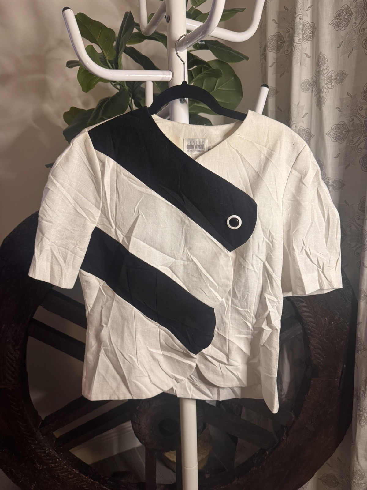 VTG 80s Leslie Fay Colorblock Blouse Top Asymmetric Mod Avant Garde M Union Made