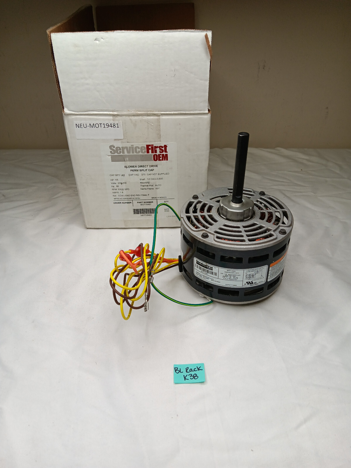 Trane Mot19481 208-230v1ph 1/5hp 930rpm 2spd Trane Mot19481 208-230v1ph 1/5hp 930rpm 2spd