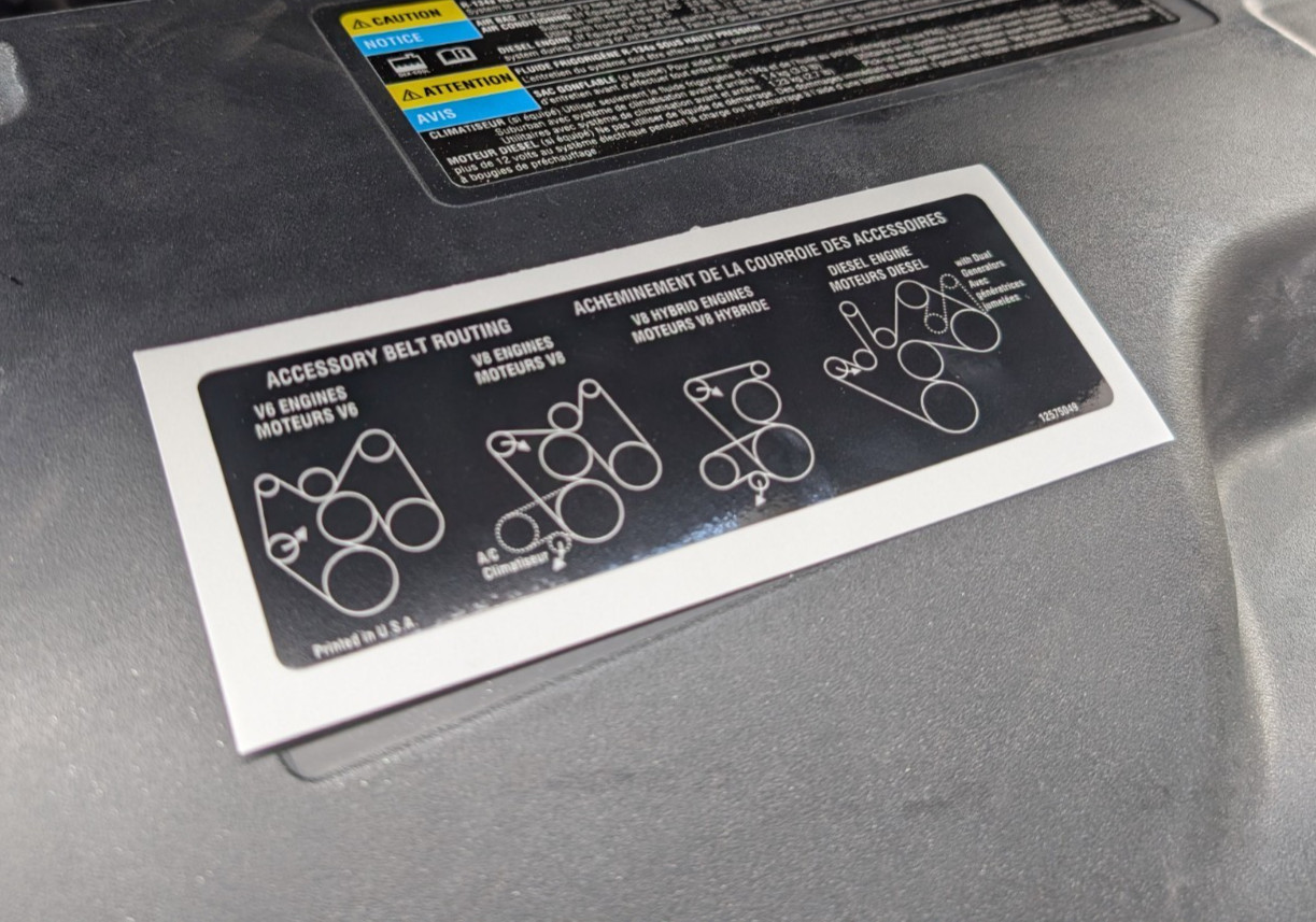 Replacement GM Accessory Belt Routing Decal 12575049 - Sticker Label Chevy GMC