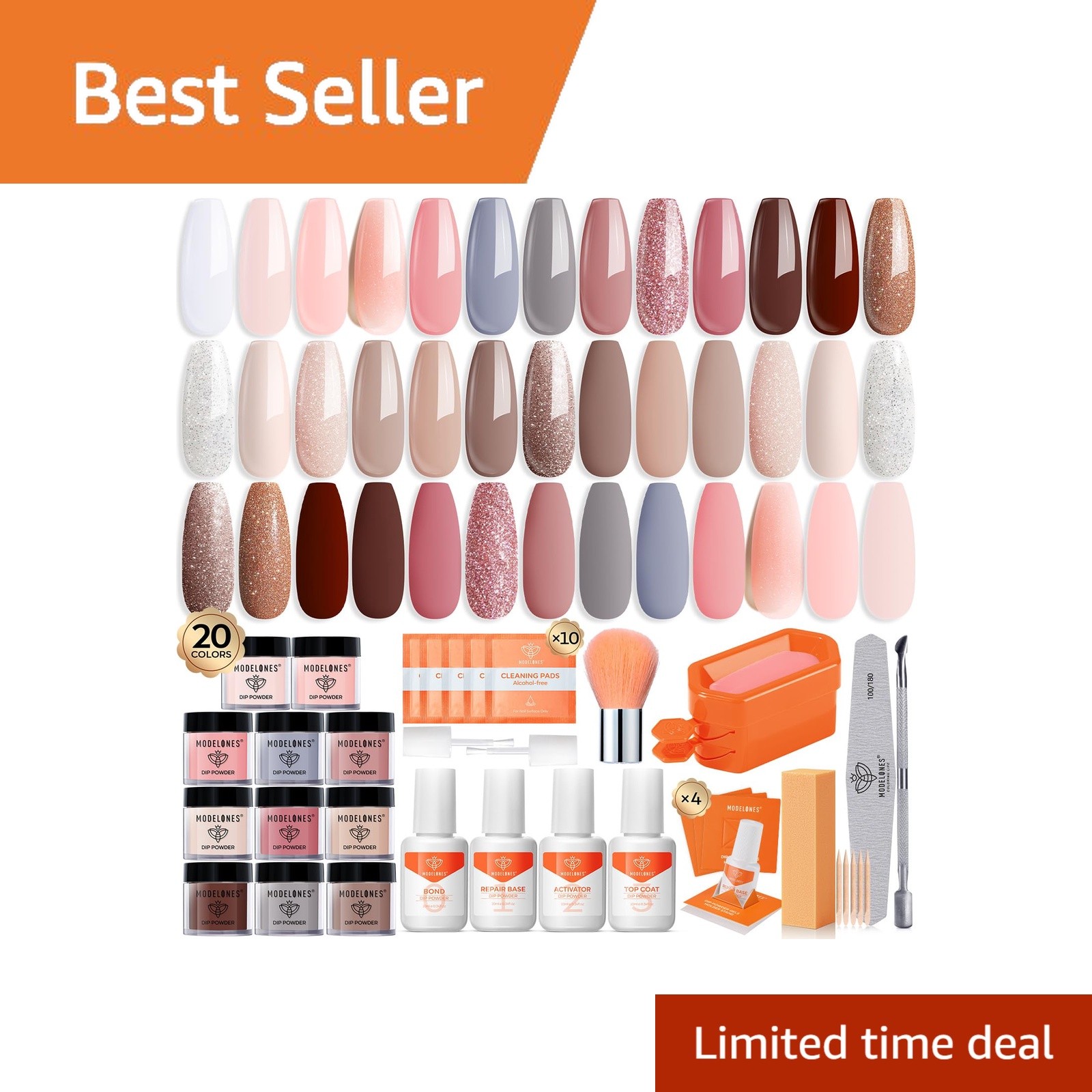 modelones Dip Powder Kit 40pc Nude Glitter Brown Colors modelones Dip Powder Kit 40pc Nude Glitter Brown Colors